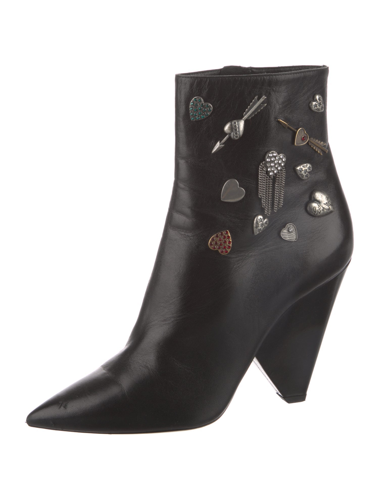 Saint Laurent Leather Crystal Embellishments Boots